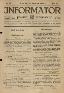 Informator Powiatu Śremskiego. 1929.04.13 R.11 Nr 21