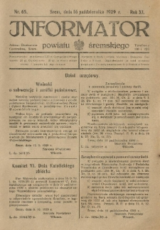 Informator Powiatu Śremskiego. 1929.10.16 R.11 Nr 65