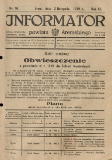 Informator Powiatu Śremskiego. 1929.11.02 R.11 Nr 70