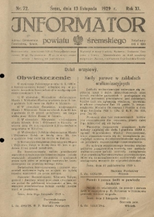 Informator Powiatu Śremskiego. 1929.11.13 R.11 Nr 72
