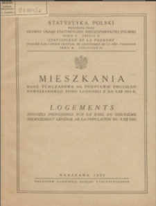 Mieszkania : dane tymczasowe na podstawie drugiego powszechnego spisu ludności z dn. 9.XII 1931 r.