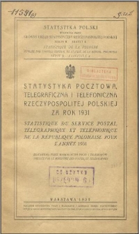 Statystyka pocztowa, telegraficzna i telefoniczna Rzeczypospolitej Polskiej za rok 1931