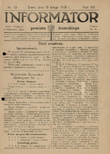 Informator Powiatu Śremskiego. 1931.02.18 R.13 Nr 13