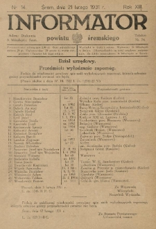 Informator Powiatu Śremskiego. 1931.02.21 R.13 Nr 14