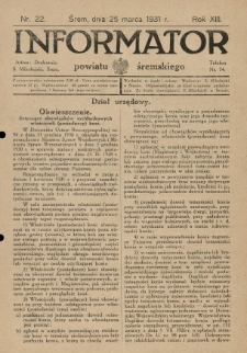 Informator Powiatu Śremskiego. 1931.03.25 R.13 Nr 22