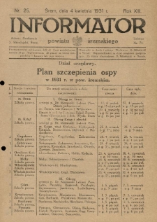 Informator Powiatu Śremskiego. 1931.04.04 R.13 Nr 25