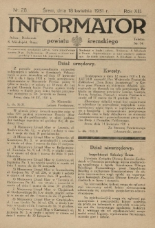 Informator Powiatu Śremskiego. 1931.04.18 R.13 Nr 28