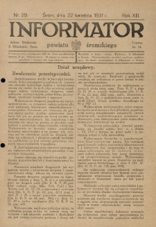 Informator Powiatu Śremskiego. 1931.04.22 R.13 Nr 29