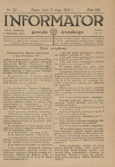 Informator Powiatu Śremskiego. 1931.05.02 R.13 Nr 32