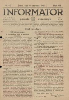 Informator Powiatu Śremskiego. 1931.06.06 R.13 Nr 40