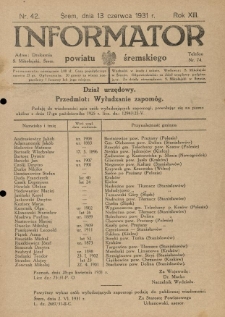Informator Powiatu Śremskiego. 1931.06.13 R.13 Nr 42