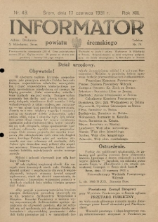 Informator Powiatu Śremskiego. 1931.06.17 R.13 Nr 43