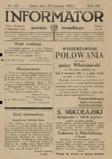 Informator Powiatu Śremskiego. 1931.08.29 R.13 Nr 59