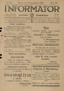 Informator Powiatu Śremskiego. 1931.09.16 R.13 Nr 63