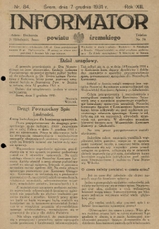 Informator Powiatu Śremskiego. 1931.12.07 R.13 Nr 84