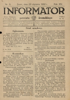 Informator Powiatu Śremskiego. 1932.01.23 R.14 Nr 5