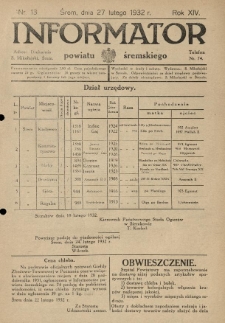 Informator Powiatu Śremskiego. 1932.02.27 R.14 Nr 13