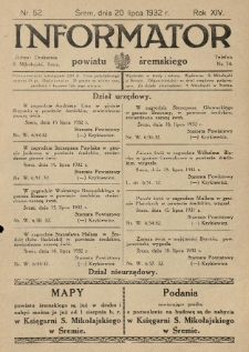 Informator Powiatu Śremskiego. 1932.07.20 R.14 Nr 52