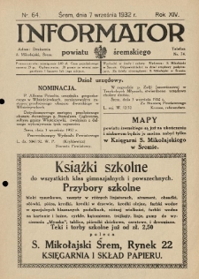 Informator Powiatu Śremskiego. 1932.09.07 R.14 Nr 64