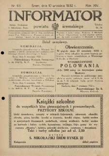 Informator Powiatu Śremskiego. 1932.09.10 R.14 Nr 65
