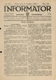 Informator Powiatu Śremskiego. 1932.09.17 R.14 Nr 67