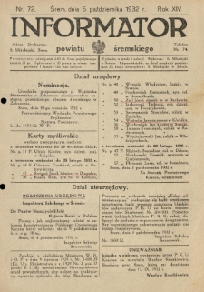 Informator Powiatu Śremskiego. 1932.10.05 R.14 Nr 72