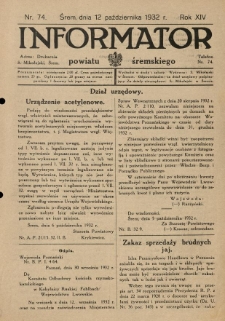 Informator Powiatu Śremskiego. 1932.10.12 R.14 Nr 74
