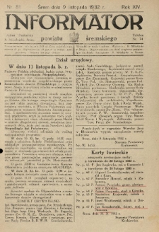 Informator Powiatu Śremskiego. 1932.11.09 R.14 Nr 81