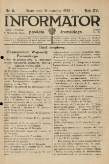 Informator Powiatu Śremskiego. 1933.01.18 R.15 Nr 5