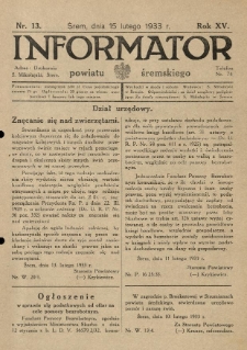 Informator Powiatu Śremskiego. 1933.02.15 R.15 Nr 13