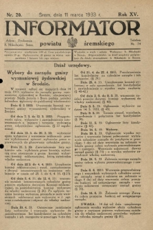 Informator Powiatu Śremskiego. 1933.03.11 R.15 Nr 20