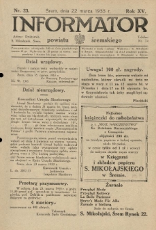Informator Powiatu Śremskiego. 1933.03.22 R.15 Nr 23