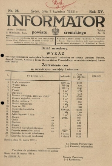 Informator Powiatu Śremskiego. 1933.04.01 R.15 Nr 26