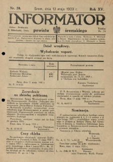 Informator Powiatu Śremskiego. 1933.05.13 R.15 Nr 38