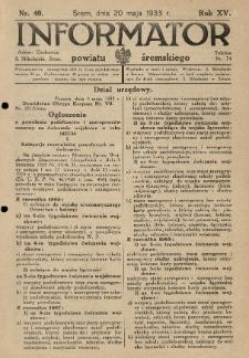 Informator Powiatu Śremskiego. 1933.05.20 R.15 Nr 40