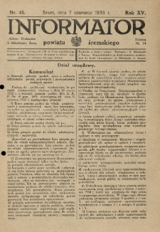 Informator Powiatu Śremskiego. 1933.06.07 R.15 Nr 45
