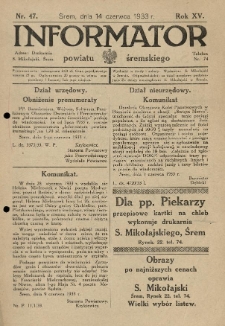 Informator Powiatu Śremskiego. 1933.06.14 R.15 Nr 47