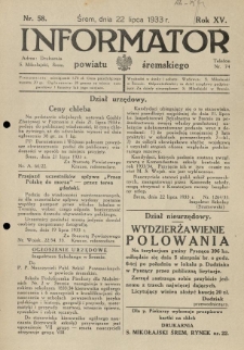 Informator Powiatu Śremskiego. 1933.07.22 R.15 Nr 58