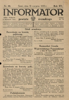Informator Powiatu Śremskiego. 1933.08.19 R.15 Nr 66