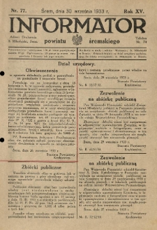 Informator Powiatu Śremskiego. 1933.09.30 R.15 Nr 77