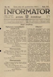 Informator Powiatu Śremskiego. 1933.10.25 R.15 Nr 84