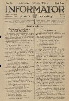 Informator Powiatu Śremskiego. 1933.11.01 R.15 Nr 86