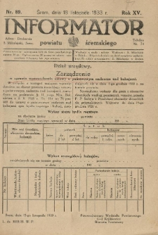 Informator Powiatu Śremskiego. 1933.11.18 R.15 Nr 89