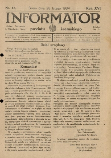 Informator Powiatu Śremskiego. 1934.02.28 R.16 Nr 13