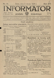 Informator Powiatu Śremskiego. 1934.03.03 R.16 Nr 14