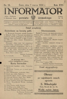 Informator Powiatu Śremskiego. 1934.03.07 R.16 Nr 15