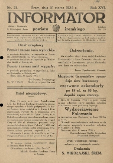 Informator Powiatu Śremskiego. 1934.03.31 R.16 Nr 21