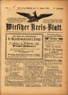 Wirsitzer Kreis-Blatt: herausgegeben vom K&ouml;niglichen Landraths-Amte 1901.01.16 Jg.57 Nr4