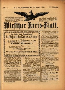 Wirsitzer Kreis-Blatt: herausgegeben vom K&ouml;niglichen Landraths-Amte 1901.01.19 Jg.57 Nr5