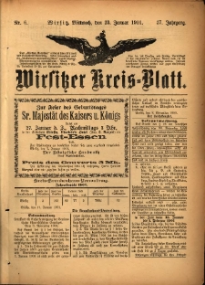 Wirsitzer Kreis-Blatt: herausgegeben vom K&ouml;niglichen Landraths-Amte 1901.01.23 Jg.57 Nr6